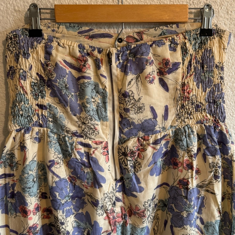O’Neill Floral Button Down Strapless Mini Dress Cream Blue Purple Women’s Size M - Picture 6 of 9